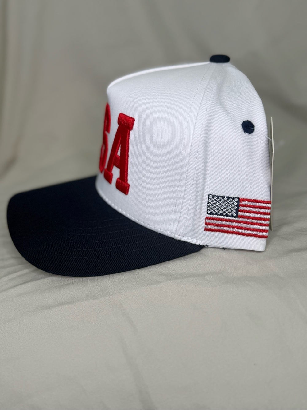 C.C White Trucker Cap with Navy Top Button - Picture 2 of 3